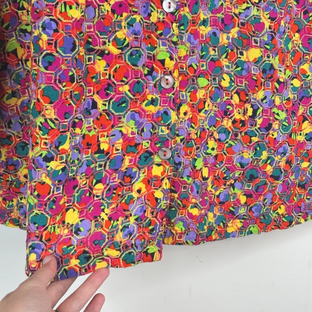 John Mark Top 1x Multicolor Embroidered Button Up… - image 5